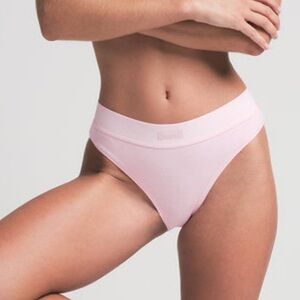 NWT SKIMS Cotton Rib High-Waisted Brief in Pink Logo